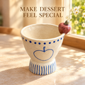 Apple Accent Ceramic Dessert Cup – Blue Motif Pedestal Bowl