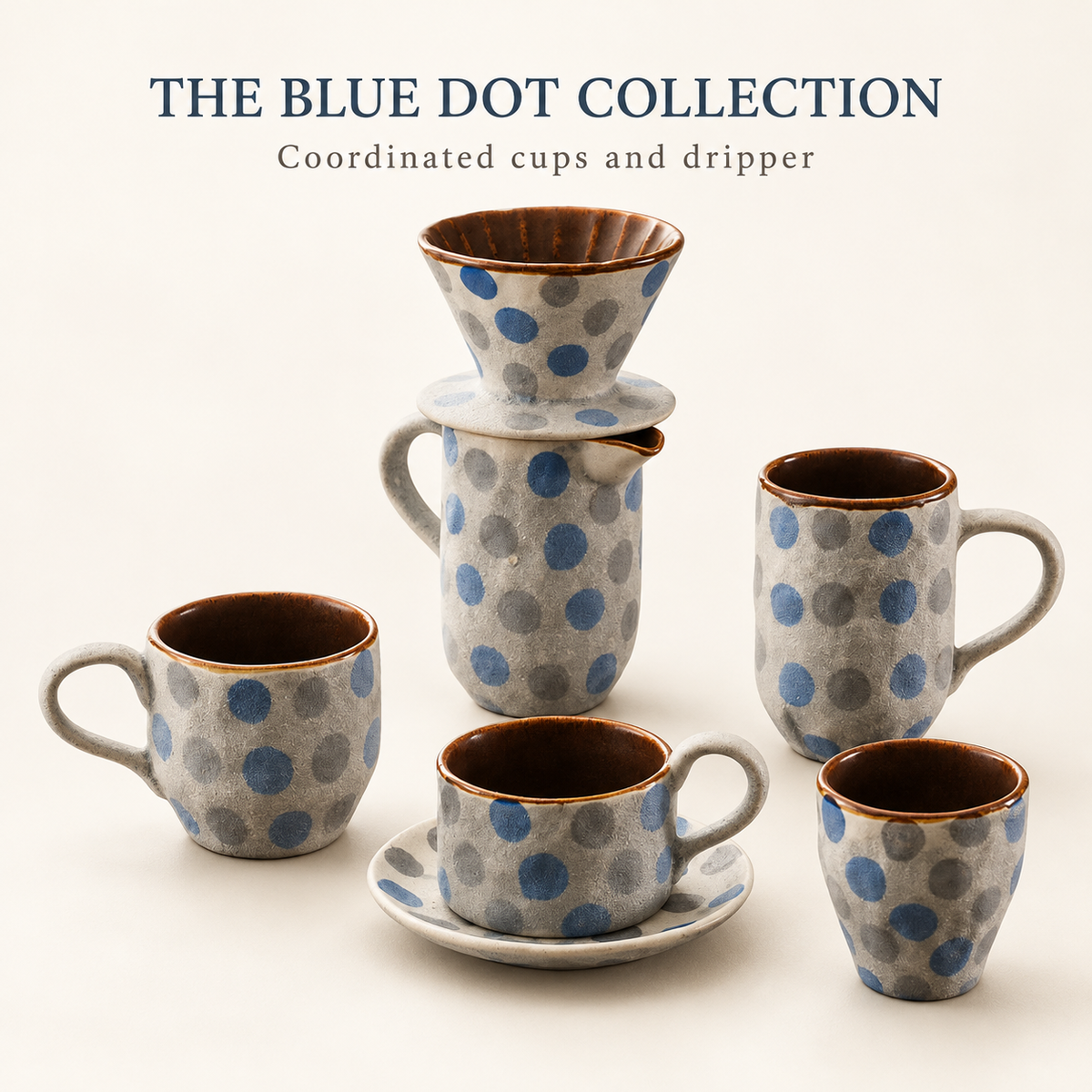 Blue Dot Ceramic Coffee Cups & Pour-Over Dripper – Gray Speckled Designs