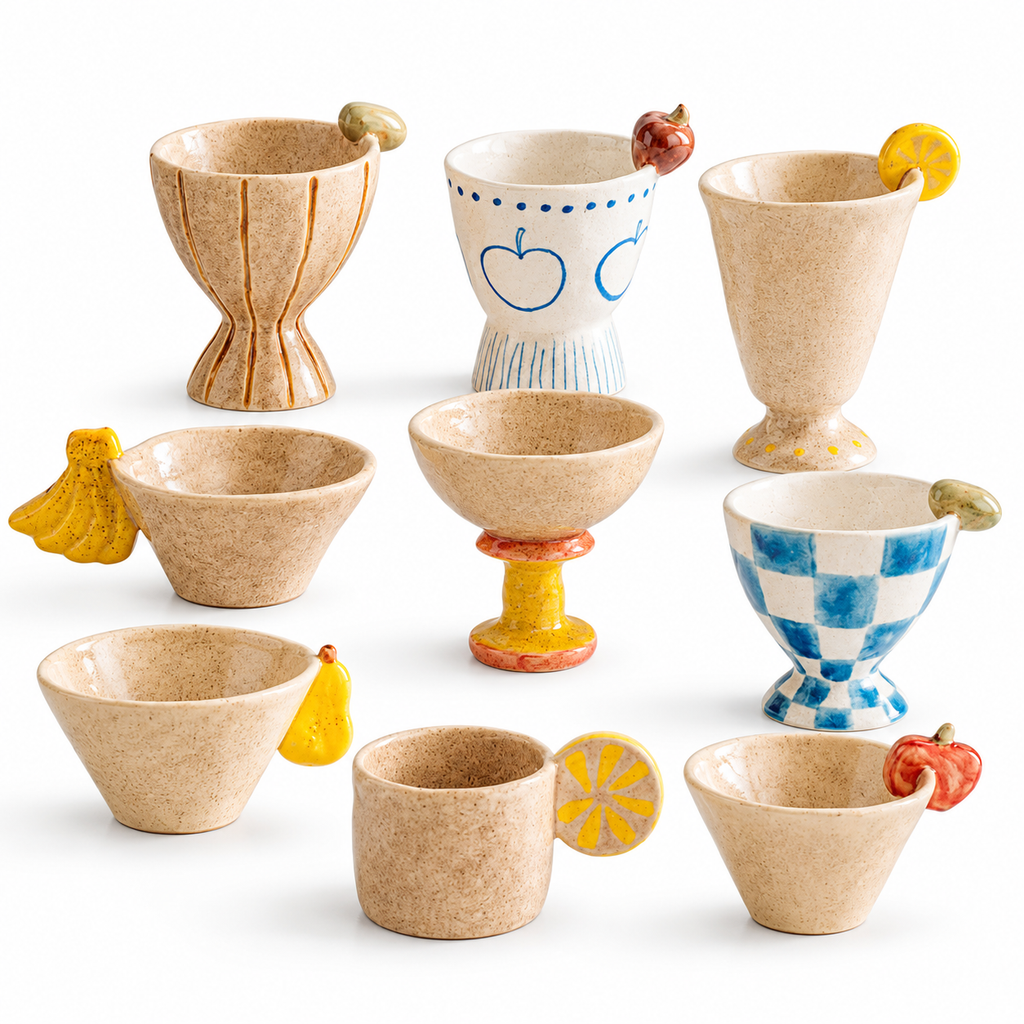 Fruit-Accent Ceramic Cups & Bowls – Playful Mini Designs