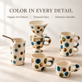 Multicolor Dot Ceramic Cups & Pour-Over Dripper – Blue, Olive & Ochre Designs