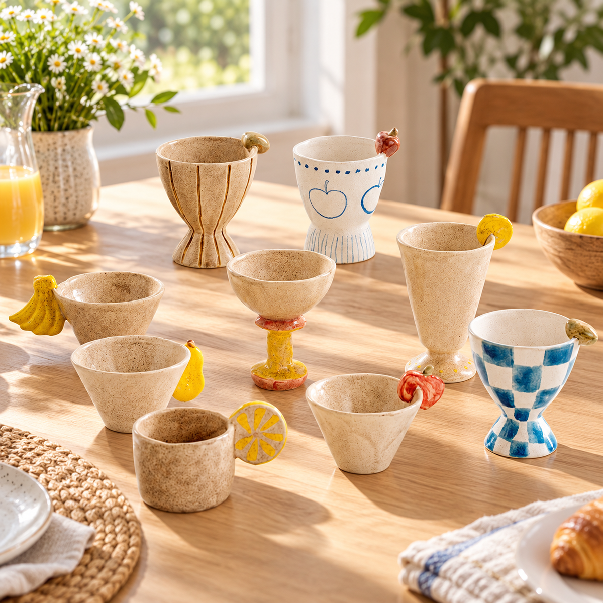 Fruit-Accent Ceramic Cups & Bowls – Playful Mini Designs
